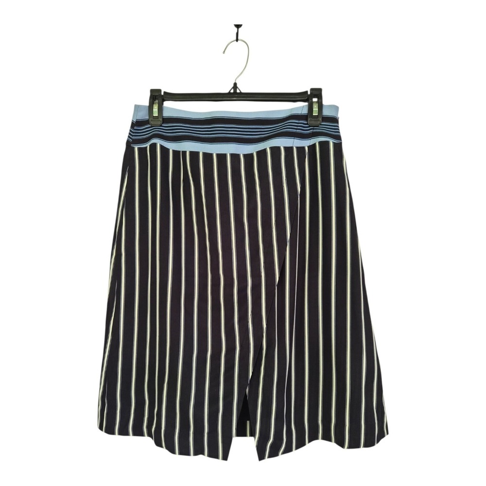 LOFT Striped Wrap Skirt Women's Size 4 Blue Black Viscose Lined NWT